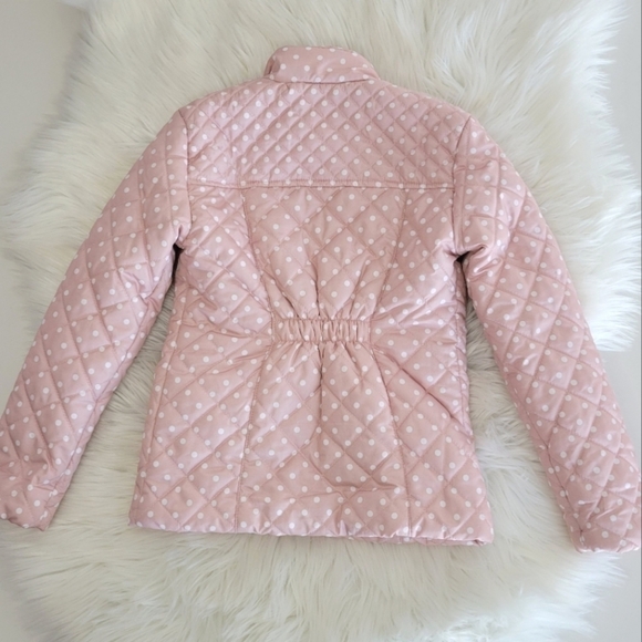 Me Jane Little Girls Pink Quilted Coat Polka Dots Gold Zippers Size 5 - Picture 2 of 5